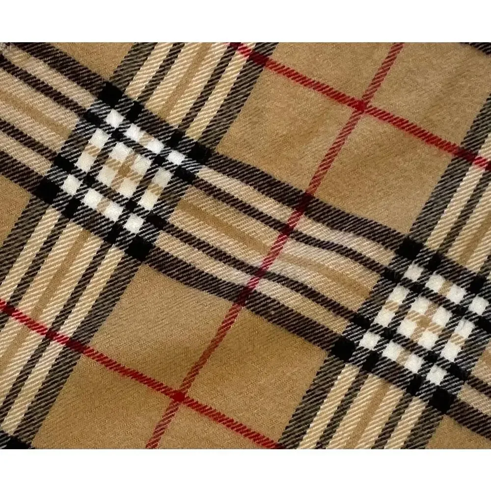 Cashmere Scarf, Tan Plaid Nova Check, Fringe, Made in Scotland, Unisex, 12 x 68